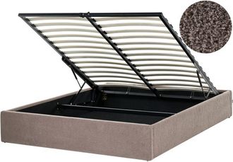 Beliani Cama Con Almacenaje Moderna Sin Cabecero Tapizada De Boucl&eacute; Gris Pardo 160 X 200 Cm Dinan