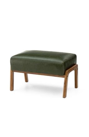 Glitzhome Mid-century Modern Faux Leather Accent Stool with Walnut Rubberwood Legs in Green at Nordstrom, Size Medium