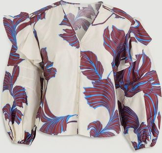 Karen Millen Womens Plus Size Graphic Floral Cotton Sateen Woven Shirt viscose - Size 24 UK