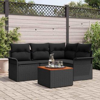 vidaXL Conjunto De Sof&aacute; De Jard&iacute;n Con Coj&iacute;n Manual 5 Pcs Negro