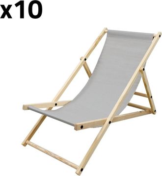 ECD Germany 10x sillas de playa gris claro madera pino tejido oxford carga 120kg