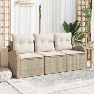 vidaXL Conjunto De Sof&aacute; De Jard&iacute;n Con Coj&iacute;n 3 Pcs Beige Polirat&aacute;n Vidaxl