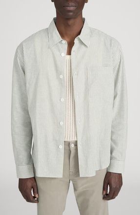 Frame Denim Stripe Button-Up Shirt in Khaki Ecru Stripe at Nordstrom, Size X-Large