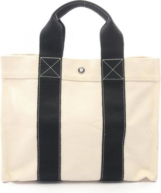 Herm&egrave;s Black Ivory Canvas Handbag Tote Bag (Pre-Owned)