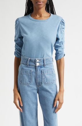Veronica Beard Waldorf Ruched Sleeve Top in Blue River at Nordstrom, Size X-Small