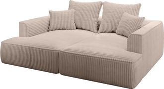 Vente-Unique Sof&aacute; de 3 plazas con asiento c&oacute;modo y profundo de pana gruesa color topo PINETA