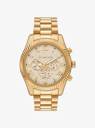 Michael Kors Oversized Lexington Pav&eacute; Gold-Tone Watch