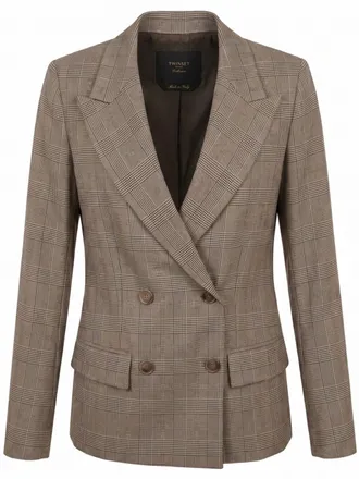 Twin-Set Tailored Prince Of Wales Check Blazer With Double-Breasted Front