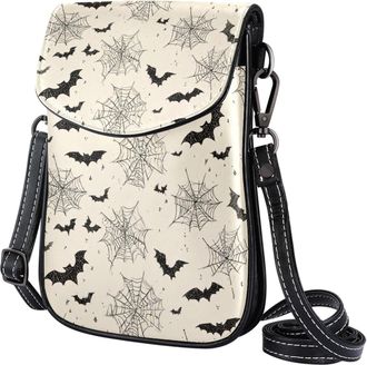 Generic Small Leather Crossbody Bags for Women, Bat Spider Web Print Casual Phone Purse Shoulder Bag Sling Bag with Adjustable Strap, for Shopping Hiking Dail
