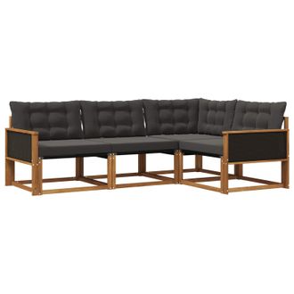 vidaXL Conjunto De Sof&aacute;s De Exterior Con Coj&iacute;n 4 Pcs Natural Y Negro Vidaxl