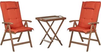 Beliani Bistro Set with Cushions Folding AMANTEA Acacia Wood Red