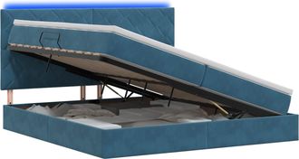 vidaXL Cama De Almacenamiento Led Con Colch&oacute;n Azul Oscuro 200 X 200 Cm Vidaxl