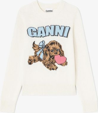 Ganni White Ivory Puppy Wool Jumper