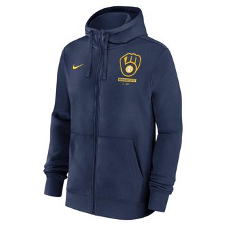 Nike Milwaukee Brewers Lockup Nike Mens MLB Full-Zip Hoodie in Blue | 01NC44BMZB-LU7