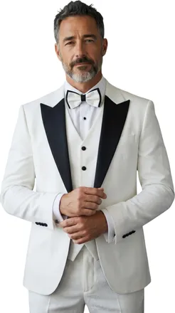 TruClothing Mens White3 Piece Velvet Wedding Tuxedo Formal Suit - AK2 - White - Size 40 (Chest) 34 (Waist)
