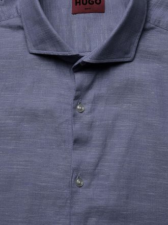 HUGO BOSS Mens Shirt Cotton-Linen Navy