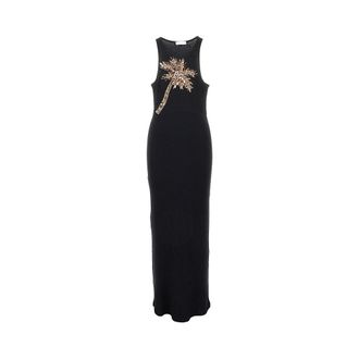 Paco Rabanne Palm Tree embroidery ribbed long dress Woman S