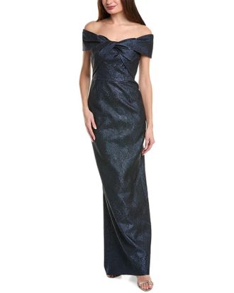 Teri Jon by Rickie Freeman Shimmer Jacquard Column Gown