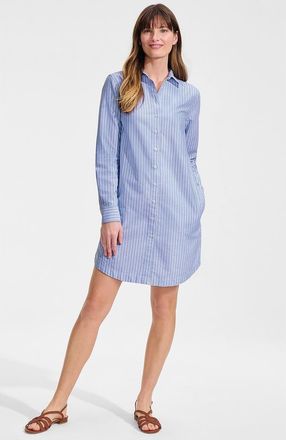 Lands End Linen Long Sleeve Button Front Shirt Dress in Blue/white Stripe at Nordstrom, Size Medium P