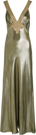 Saint Laurent Maxi-jurk met V-hals en kant - Groen