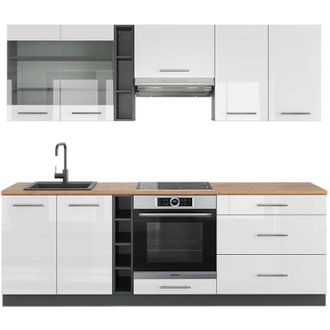 Vicco Cucina componibile Fame-Line, Bianco lucido/antracite, 235 cm, pl Rovere