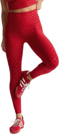 Beyond Yoga Softshine Midi High Waist Leggings in Holly Red Ditsy Hearts at Nordstrom, Size X-Large