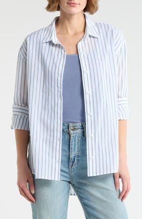 Melrose and Market Stripe Button-Up Shirt in White- Blue Lark Stripe at Nordstrom Rack, Size Xx-Small