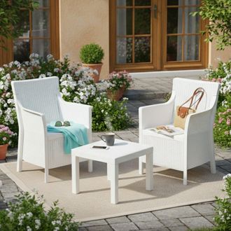 Dmora Conjunto De Exterior Ben, Sala Outdoor 2 Plazas, Mesa Hecha En Italia, Blanco