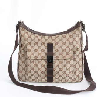 Gucci Gg Canvas Brown Leather Canvas Shoulder Bag (Pre-Owned)