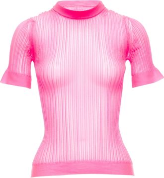 Cecilie Bahnsen Fabienne Ribber Sheer Crew Flare Sleeve Top