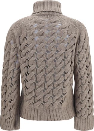 P.A.R.O.S.H. Womens Perforated Turtleneck Sweater Tortora Fleece Wool Ovis Aries