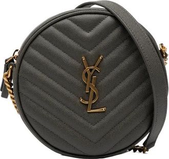 Saint Laurent Borsa a tracolla tonda in pelle Grain de Poudre con motivo chevron 2020 - Grigio