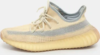 adidas Light Beige Knit Fabric Boost 350 V2 Linen Sneakers Size 40