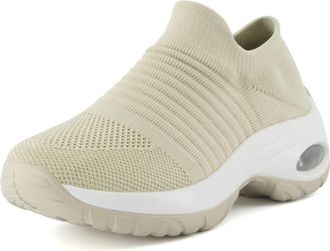 Cushionaire Womens Breeze Stretch Knit Slip On Sneaker In Taupe White