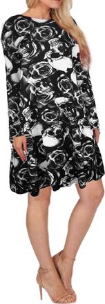 Generic AA Essential Womens Ladies Plain Jersey Bang Tartan Print Long Sleeve Party A Line Skater Flared Swing Dress Tee Top (Skull Rose, 12-14)