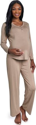 Everly Grey Laina During & After 2-Piece Maternity/Nursing Sleep Set in Latte at Nordstrom, Size X-Small