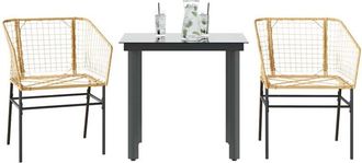 vidaXL Juego De Comedor Jard&iacute;n 3 Piezas Rat&aacute;n Sint&eacute;tico Vidrio Marr&oacute;n Vidaxl