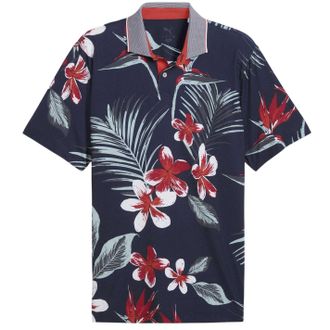 Puma Mattr Luau Performance-poloshirt met bloemenprint voor heren (Donkere marine / rood)