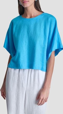 DKNY Drop Shoulder Boxy Linen Top in Pool Blue at Nordstrom, Size Medium