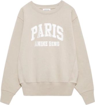 Anine Bing Harry Shrunken Sweatshirt Paris - Dames - Sweatshirts - Beige - XS - Katoen - Hoodies & sweatvesten