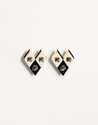 Valentino Garavani Losangettes Metal, Enamel And Crystal Earrings Woman GOLD/BLACK/CRYSTAL UNI