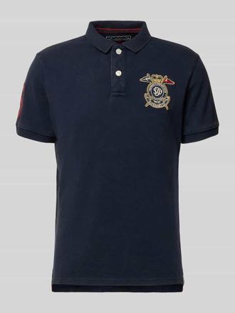 Superdry Regular Fit Poloshirt mit Label-Patches in Marine, Gr&ouml;&szlig;e XXXL