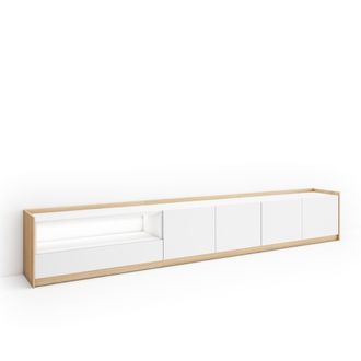 Skraut Home Skraut Home - Mueble Tv, Televisi&oacute;n, Muebles De Sal&oacute;n, Almacenaje, 310x37x50cm, Para Tv Hasta 80, Led, Estilo Moderno, Blanco Y Roble Soft