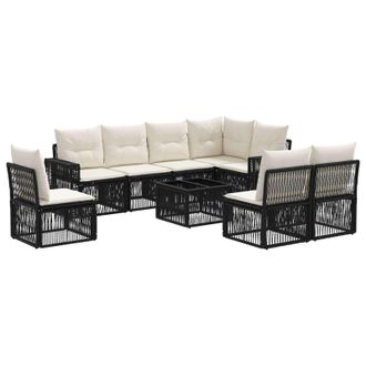 vidaXL Conjunto De Sof&aacute;s De Jard&iacute;n 9 Pcs Negro Y Blanco Crema Vidaxl