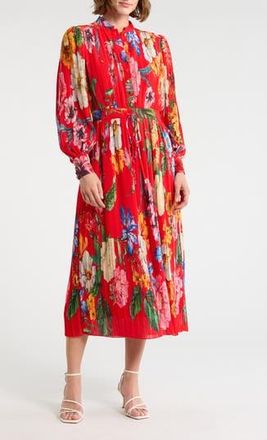 Elie Tahari The Almada Long Sleeve Dress in Sahara Floral On Red at Nordstrom Rack, Size 12