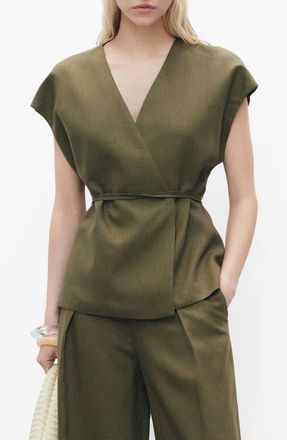 Mango Wrap Top in Khaki Green at Nordstrom, Size X-Small