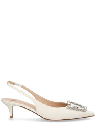 Roberto Festa Milano Pointed Toe Slingback Pumps with Geometric Crystal Embellishment
