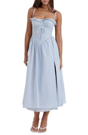 House of CB Jaime Corset Fit & Flare Dress in Soft Blue at Nordstrom, Size X-Small A