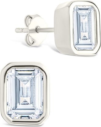 Sterling Forever Sterling Silver Emerald Cut Bezel Set Stud Earrings