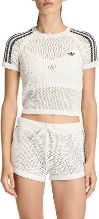 adidas Originals Open Stitch Short Sleeve Crop Sweater in Off White at Nordstrom, Size Small